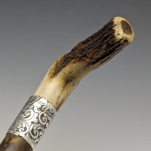 Around 1895 British Antique Men's Walking Stick Antler Clutch Handle Twist Shaft 85cm